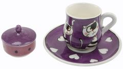 Pirate Cat Coffee Cup 3x4cm - 6x6 - Purple Coffee Cups