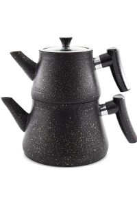 Black Granite Pyramid Shaped Turkish Teapot Set With Bakelite Handle 