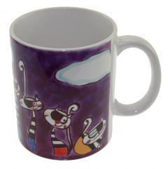 Lilac Floor Pirate Cats Porcelain Mug Cup - 13x13 - Purple MUGS, Porcelain MUGS