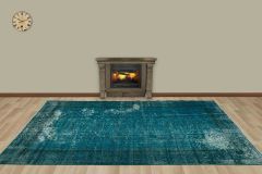 Vintage Hand Woven Rug - 271x165 - Blue Area Rugs, Wool Decorative Area Rugs
