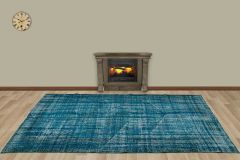 Vintage Hand Woven Rug - 244x158 - Blue Area Rugs, Wool Decorative Area Rugs