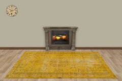 Vintage Hand Woven Rug - 235x147 - Yellow Area Rugs, Wool Decorative Area Rugs