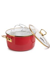 22 cm Enamel Deep-Fryer Pot - Red and Gold