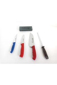 100% ORIGINAL 5-PIECE KNIFE SET INCLUDING ORGANIC SHARPENING STONE AND ROD 