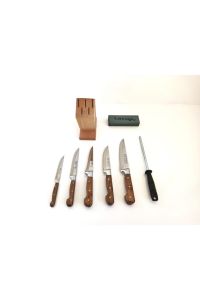 100% ORIGINAL 8-PIECE KNIFE SET INCLUDING BLOCK, ORGANIC SHARPENING STONE AND ROD