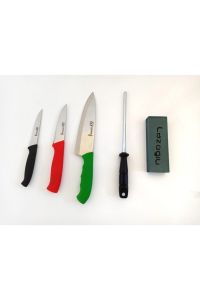 100% ORIGINAL 5-PIECE CHEF'S KNIFE SET INCLUDING SHARPENING ROD AND ORGANIC SHARPENING STONE 