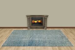 Vintage Hand Woven Rug - 242x140 - Blue Area Rugs, Wool Decorative Area Rugs
