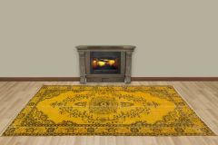 Vintage Hand Woven Rug - 275x151 - Yellow Area Rugs, Wool Decorative Area Rugs