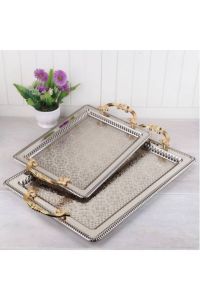 2-Piece Rectangular non-tarnish Tray - Silver Color