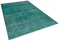 Vintage Hand Woven Rug - 259x175 - Blue Area Rugs, Wool Decorative Area Rugs