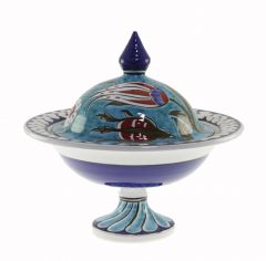Porcelain Authentic Turquoise Ground Tulip Sugar Bowl - 30x30 - Colorful Bowls