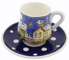Roofer Cats Coffee Cup Plate:12cm Cup:6x8cm - 8x8 - Blue Coffee Cups