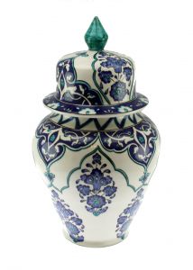 Rumi Interlocking Lotus Flower Patterned Decorative Shah Vase 30x20cm - 30x30 - Blue Vases & Jars