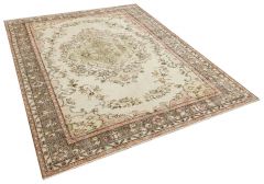 Real Hand-Knotted Vintage Tumbled Rug - 193 x 251 cm - Colorful Rugs & Carpets, Wool Rectangular Rugs 