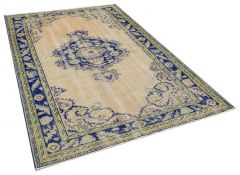 Vintage Tumbled Hand-Knotted Rug - 157 x 241 cm - Colorful Rugs & Carpets, Wool Rectangular Rugs 