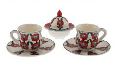 Clove Ahsen Model Porcelain Turkish Delight Cup Set of 2 - 8x6 - Red Coffee Cups