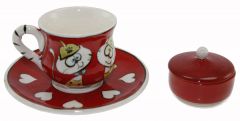 Ottoman Benan Model Cup and Turkish Delight Holder - 8x8 - Red Coffee Cups