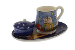 White Handle Fantasy Porcelain Coffee Cup  - 14x10 - Blue Coffee Cups