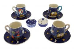 Night Dock Porcelain Cup Set of 4 - 8x6 - Blue Coffee Cups