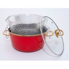 ENAMEL CHIP PAN / DEEP-FRYER POT 22 CM - 3,7 LT - GOLD - RED