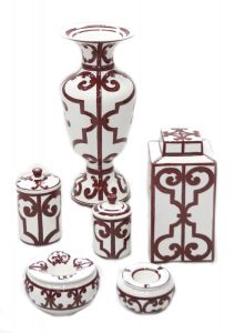 Decorative Red and White Decorated Mixed Set - 33x33 - Red Vases & Jars