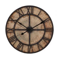 Wood Round Wall Clock on World Map