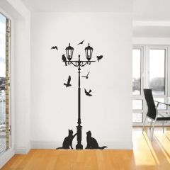 Street Lamp, Birds and Cats Wall Decal