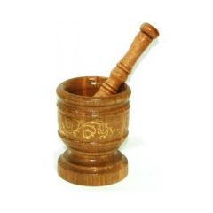 Gilded Wooden Mortar and Pestle Set - 8x8 - Brown Mortar & Pestle Set 