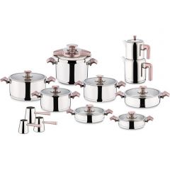 22 Piece Stainless Steel Pink Cookware Set