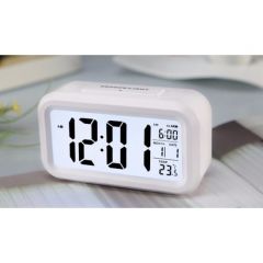 White Digital Desk Clock with Light Sensor Thermometer