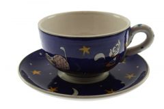 Night Sleepy Cats Single Nescafe Cup - 12x12 - Blue Coffee Cups