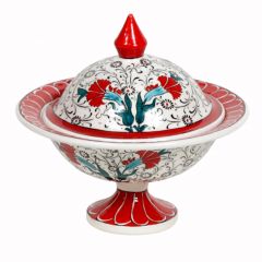 Clove Pattern Footed Tile Sugar Bowl - 20x20 - Red SERVING BOWLS, Porcelain SERVING BOWLS
