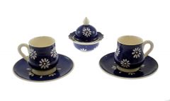 Navy Blue Daisy Pattern Porcelain Turkish Delight Cup Set of 2 - 8x6 - Blue Coffee Cups