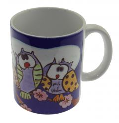 Tree Enjoyment Florist Owls Porcelain Mug Cup - 13x13 - Blue MUGS, Porcelain MUGS