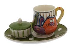 Cardboard Cat Decorated Coffee Cup  - 14x10 - Green Coffee Cups