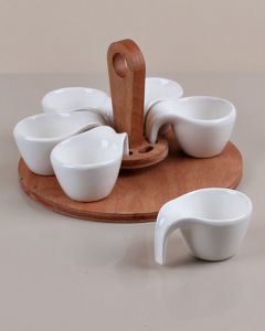 6- Piece Ceramic Dip - Sauce Bowls with Bamboo Serving Tray