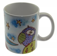 Yellow Star Blue Moon Themed Owls Porcelain Mug & Cup - 13x13 - Colorful MUGS, Porcelain MUGS