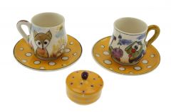 Cute Fox Porcelain Cup  Set of 2 - 8x6 - Yellow Coffee Cups