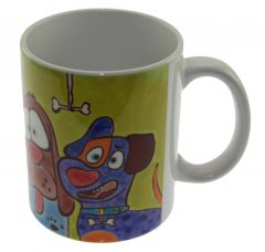 Kennel Happy Dogs Porcelain Mug Cup - 13x13 - Colorful MUGS, Porcelain MUGS