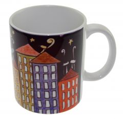 Roofer Night Cats Porcelain Mug Cup - 13x13 - Colorful MUGS, Porcelain MUGS
