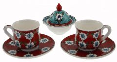 Ottoman Red Background Lotus Flower Cup Set of 2 - 8x8 - Red Coffee Cups