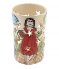 Table Top Red Lipstick Ceramic Star Cut Candle Holder - 8x8 - Red CANDLE HOLDER