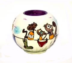Dirty Cats Porcelain Circle Candle Holder on Clothesline - 10x10 - Colorful CANDLE HOLDER