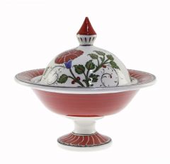 Porcelain Authentic Ottoman Flower Sugar Bowl - 30x30 - Colorful Bowl