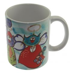 Colorful Angel Cats Porcelain Mug Cup - 13x13 - Colorful MUGS, Porcelain MUGS