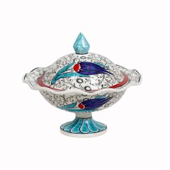 Blue Tulip Patterned Ceramic Sugar Bowl - 20x20 - Colorful SERVING BOWLS, Porcelain SERVING BOWLS