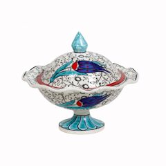 Blue Tulip Patterned Ceramic Sugar Bowl - 20x20 - Colorful SERVING BOWLS, Porcelain SERVING BOWLS