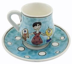 glass Coffee Cup Plate:12cm Cup:6x8cm - 8x8 - Blue Coffee Cups