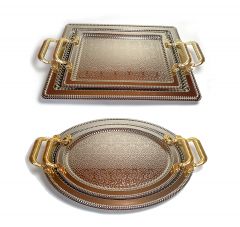4-Piece Non-tarnish Silver Tray; 2 Rectangular and 2 Oval 