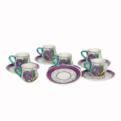 Porcelain Style Tile Ottoman Coffee Cup Set 6 Pieces - 12x12 - Purple Coffee Cups, Porcelain Coffee Cups